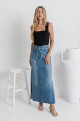 Skye Denim Maxi Skirt - Mid-Wash - The Self Styler