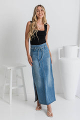 Skye Denim Maxi Skirt - Mid-Wash - The Self Styler