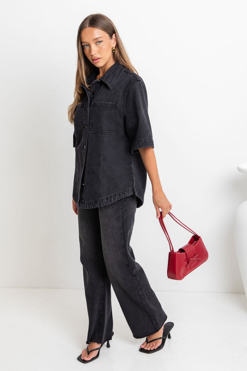 Dakota High-Rise Wide-Leg Denim Jeans - Black Wash - The Self Styler - The Self Styler