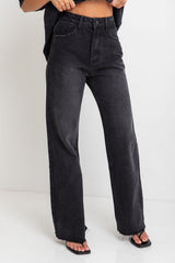 Dakota High-Rise Wide-Leg Denim Jeans - Black Wash - The Self Styler - The Self Styler