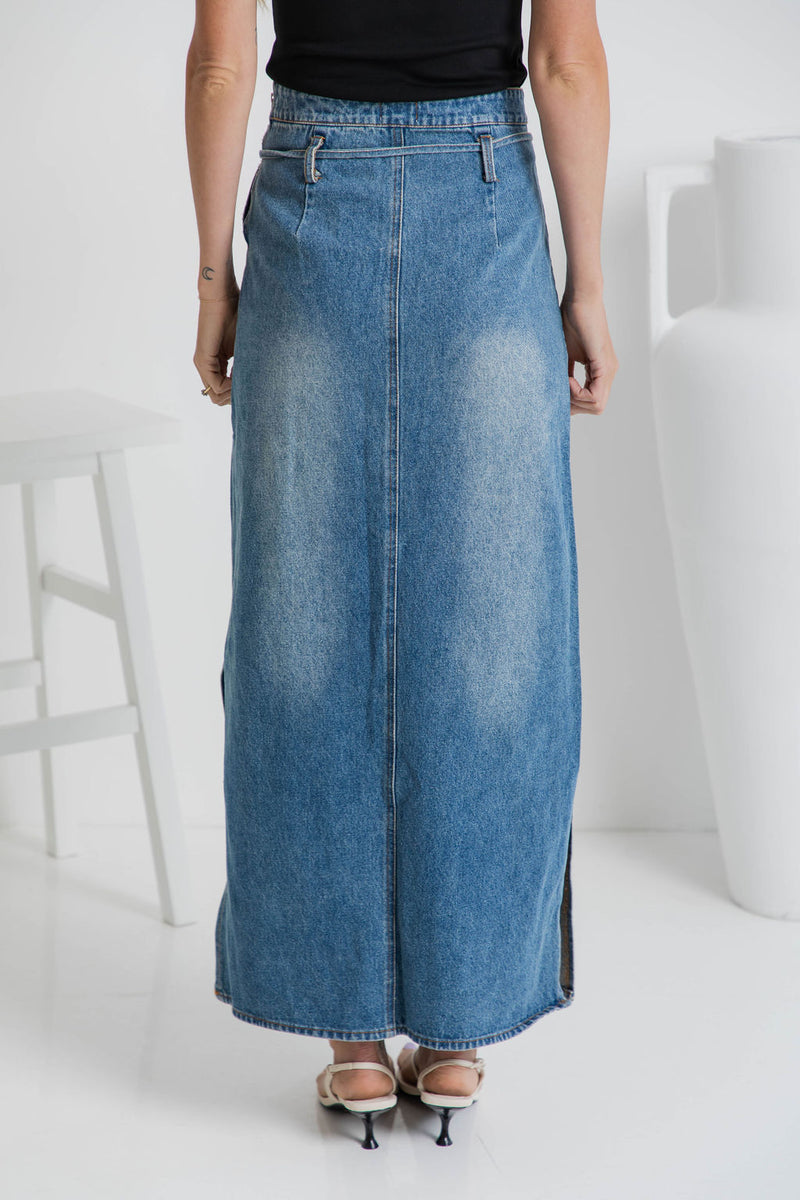 Skye Denim Maxi Skirt - Mid-Wash - The Self Styler