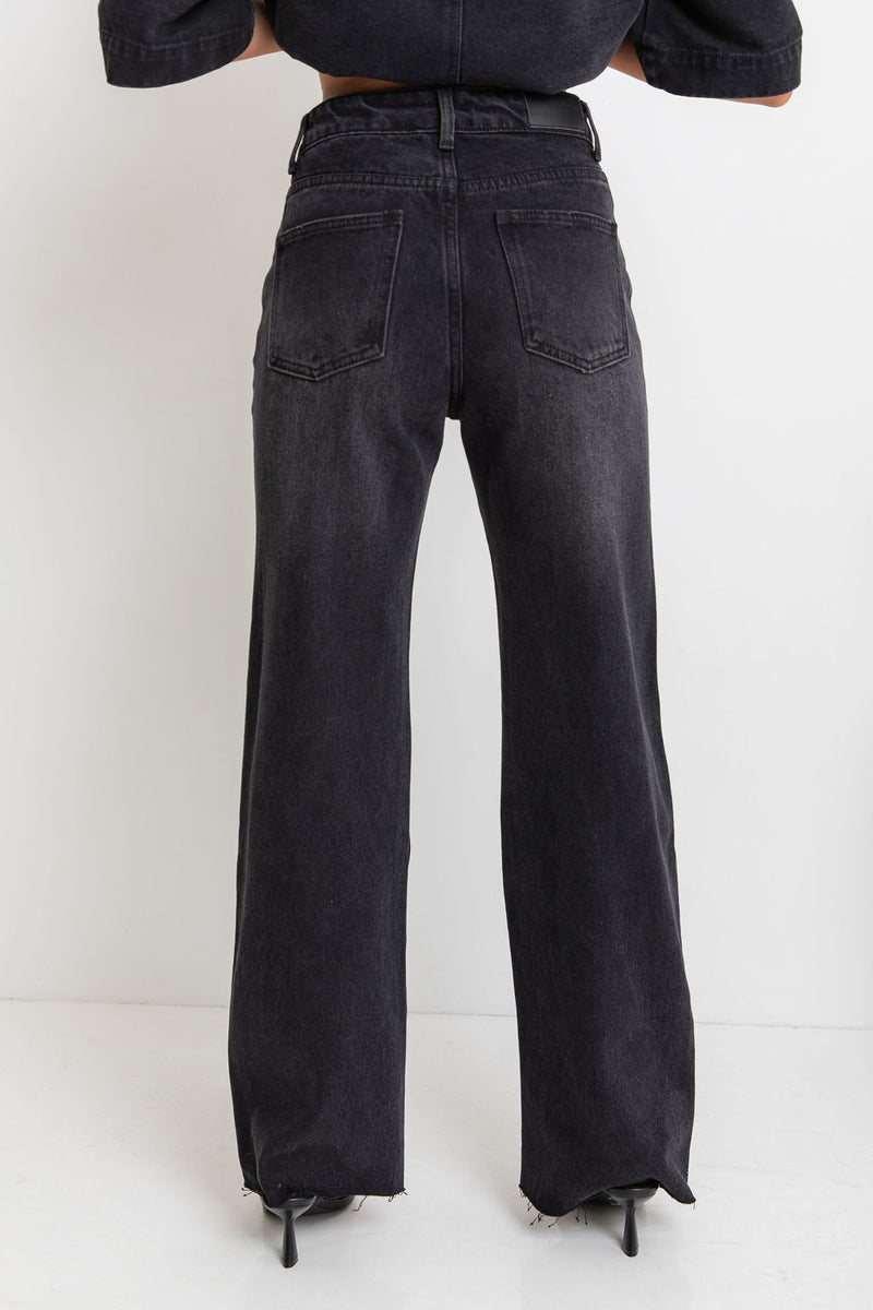 Dakota High-Rise Wide-Leg Denim Jeans - Black Wash - The Self Styler - The Self Styler