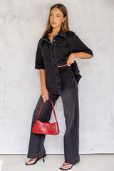 Dakota High-Rise Wide-Leg Denim Jeans - Black Wash - The Self Styler - The Self Styler