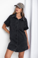 Tallow Relaxed-Fit Denim Mini Dress - Black - The Self Styler