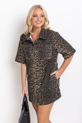 Tallow Relaxed-Fit Denim Mini Dress - Leopard Print - The Self Styler