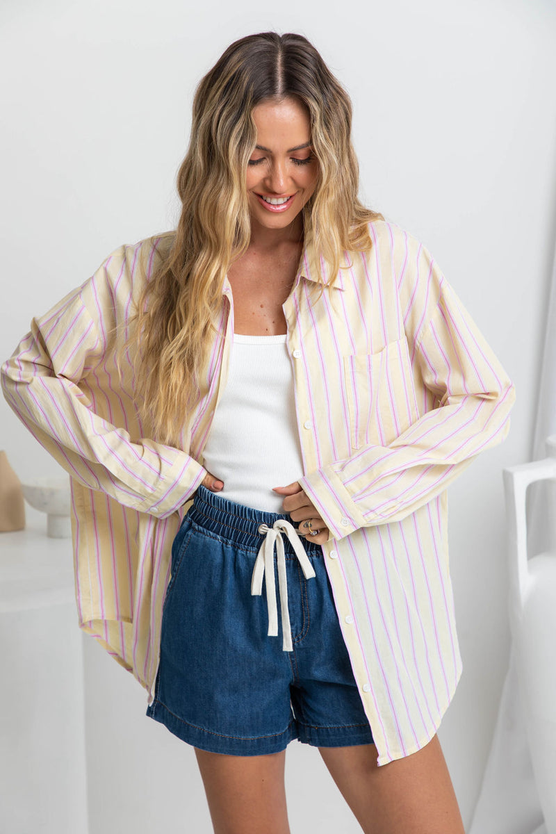 Bentley Relaxed-Fit Shirt - Yellow and Pink Stripe - The Self Styler