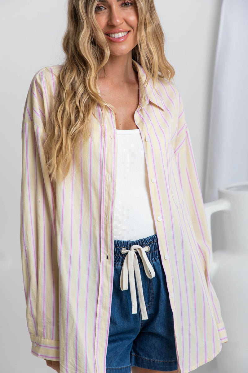 Bentley Relaxed-Fit Shirt - Yellow and Pink Stripe - The Self Styler