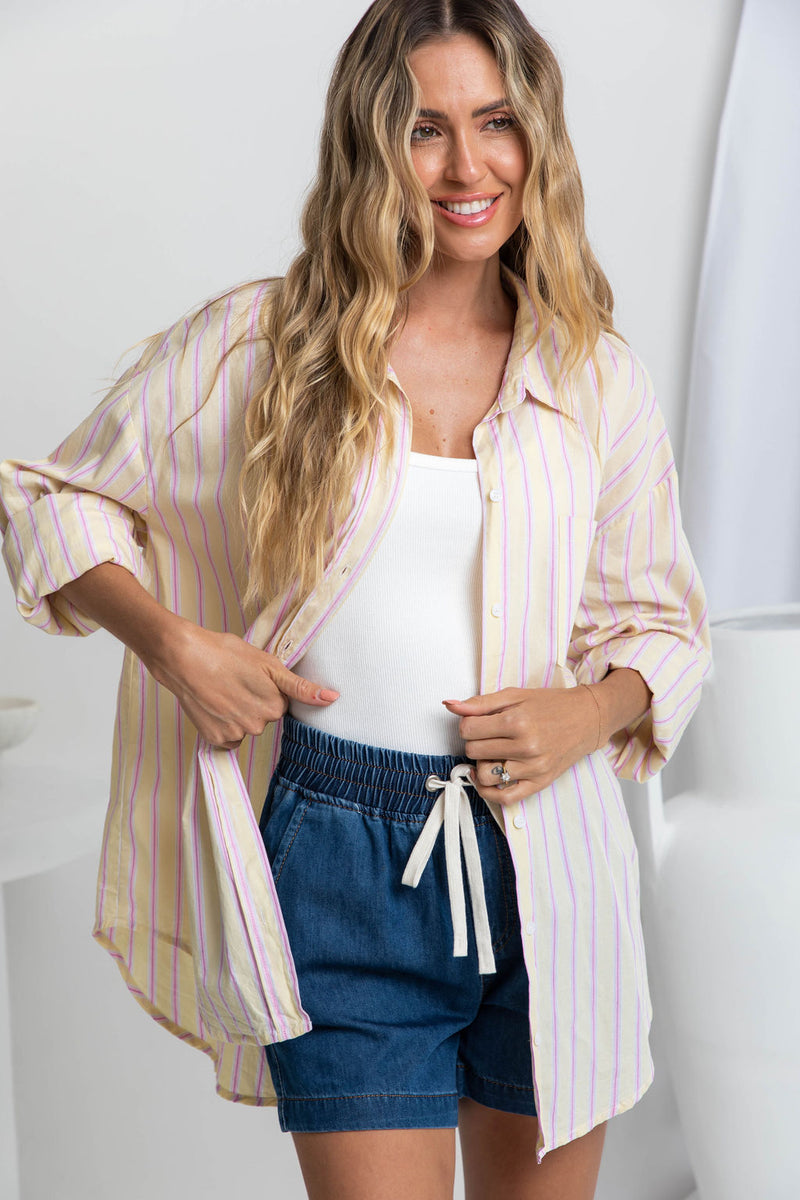 Bentley Relaxed-Fit Shirt - Yellow and Pink Stripe - The Self Styler