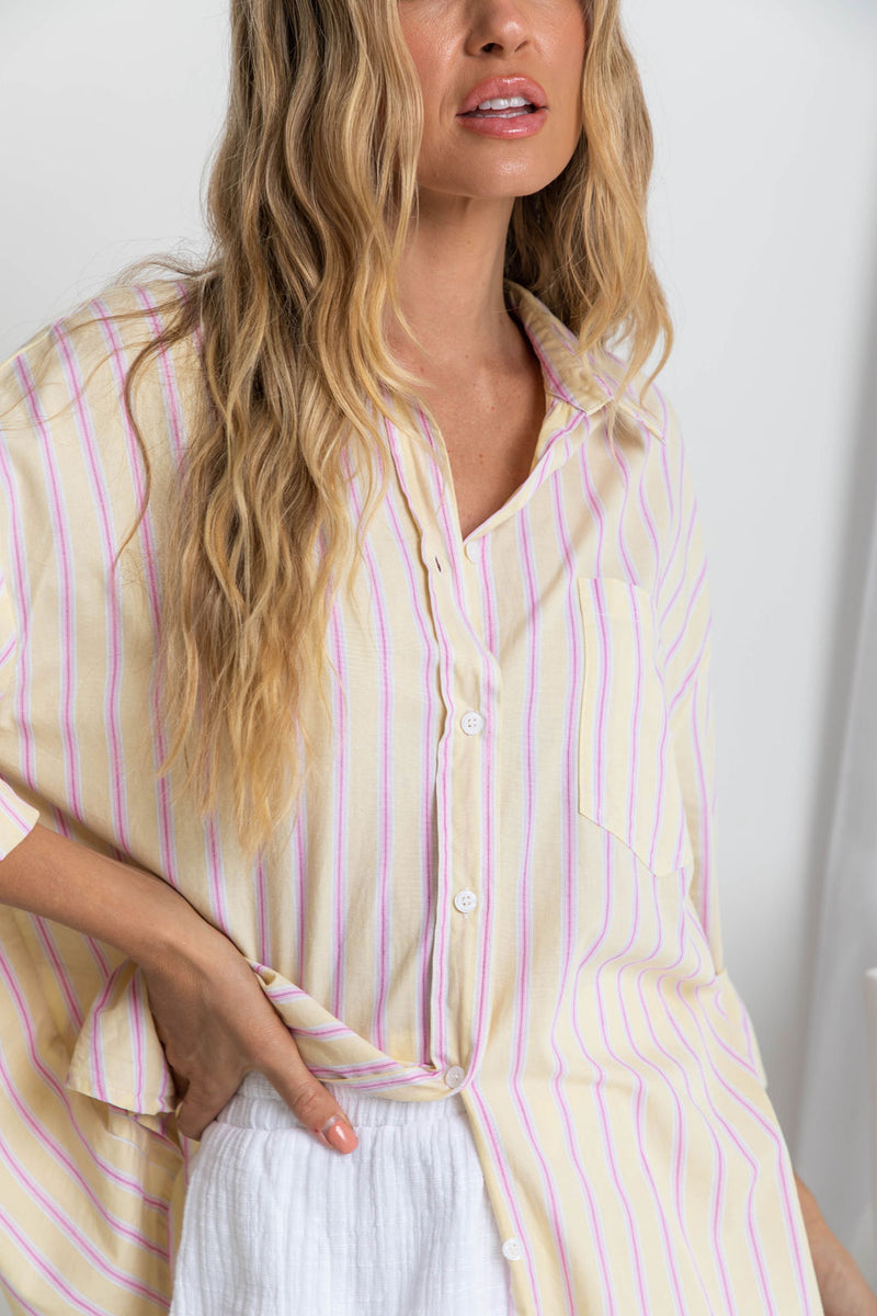 Bentley Relaxed-Fit Shirt - Yellow and Pink Stripe - The Self Styler