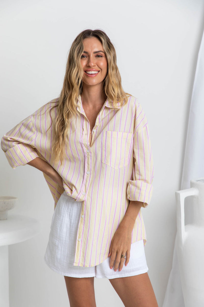 Bentley Relaxed-Fit Shirt - Yellow and Pink Stripe - The Self Styler