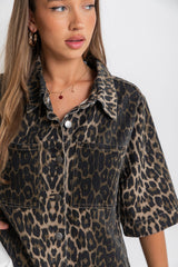 Tallow Relaxed-Fit Denim Mini Dress - Leopard Print - The Self Styler