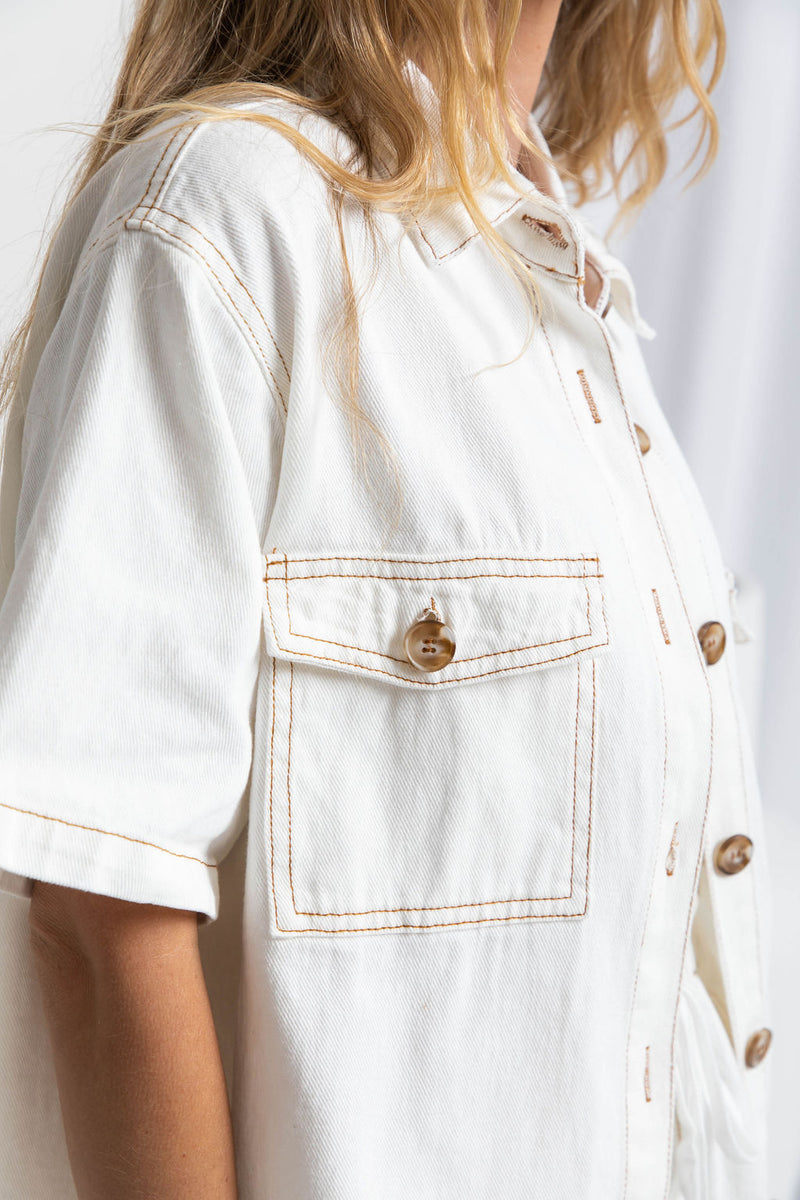 Selene Denim Shirt - White - The Self Styler