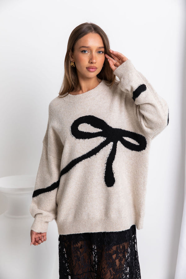 Sadie Bow Knit - Oat - The Self Styler