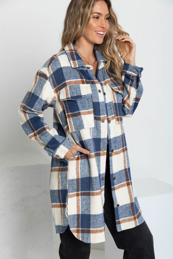 Scout Longline Shacket - Blue Plaid - The Self Styler