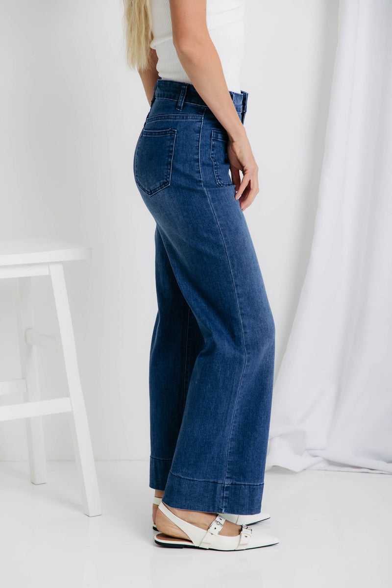 Dallas Wide-Leg Denim Jeans - Dark Wash - The Self Styler