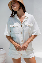 Selene Denim Shirt - White - The Self Styler