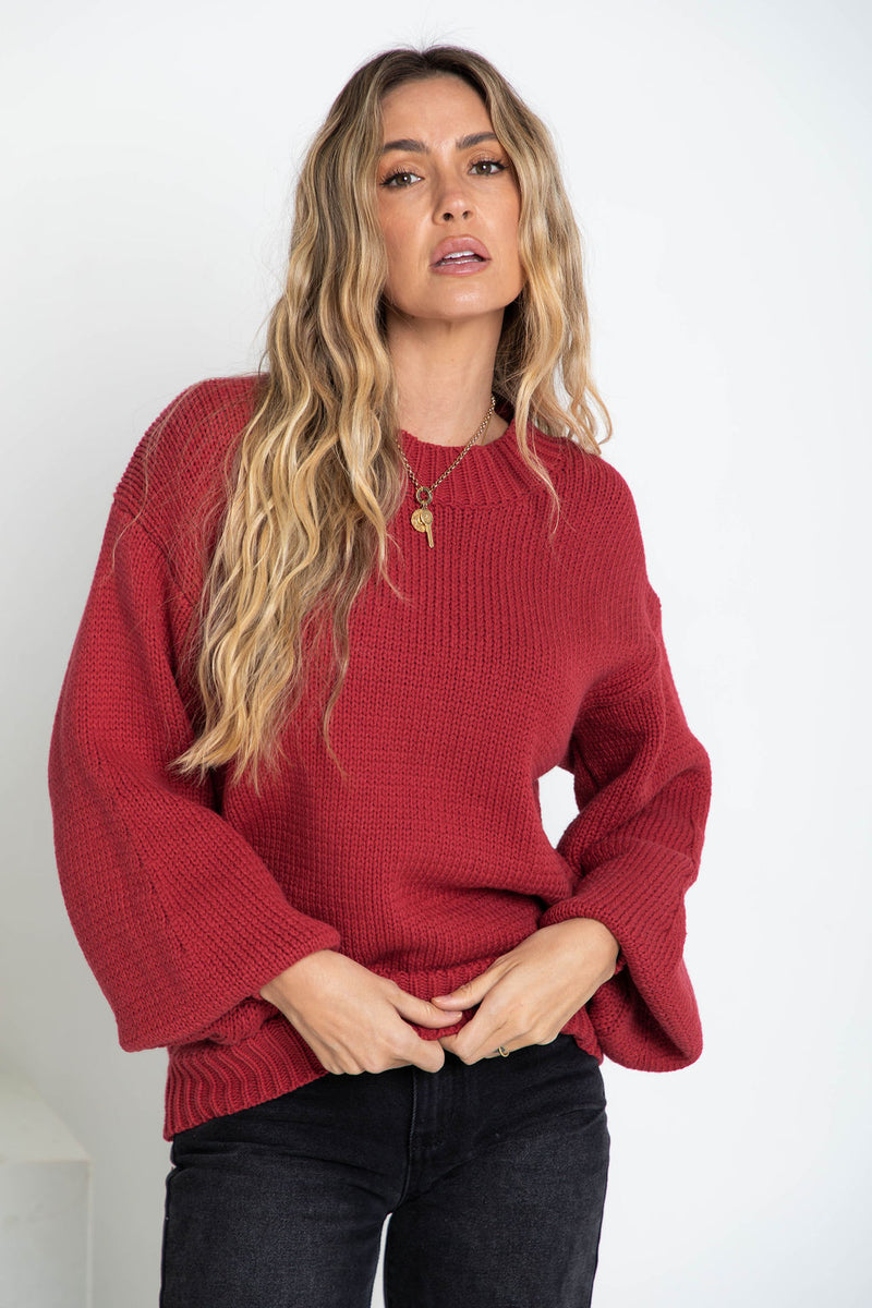 Gracie Knit Top - Washed Red - The Self Styler