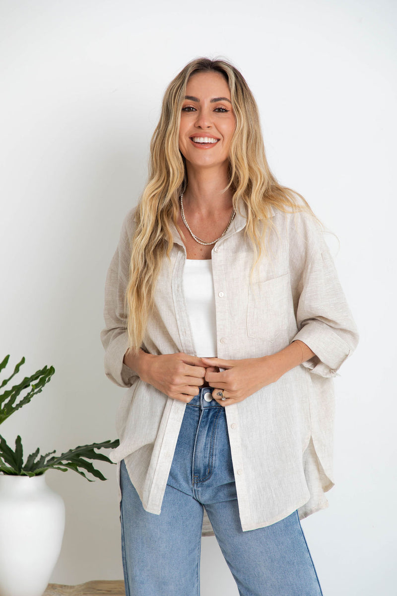 Kaia Linen Shirt - Natural - The Self Styler