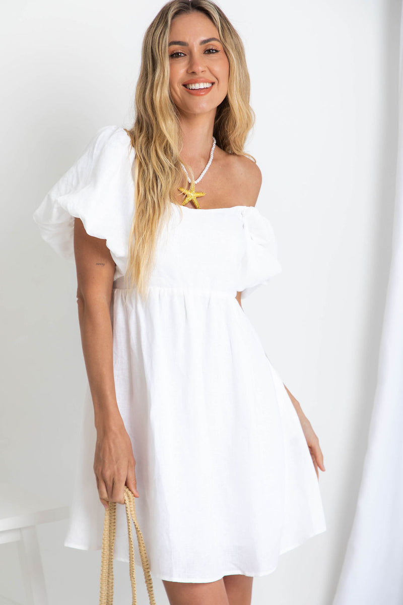 Jayla Linen Mini Dress - White - The Self Styler - The Self Styler