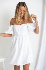 Jayla Linen Mini Dress - White - The Self Styler - The Self Styler