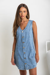 Mila Denim Mini Dress - Light Wash - The Self Styler