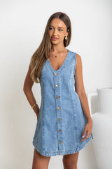 Mila Denim Mini Dress - Light Wash - The Self Styler