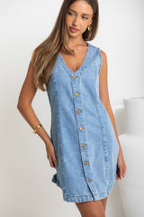 Mila Denim Mini Dress - Light Wash - The Self Styler