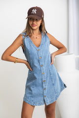 Mila Denim Mini Dress - Light Wash - The Self Styler