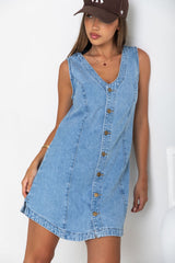 Mila Denim Mini Dress - Light Wash - The Self Styler