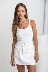 Nova Denim Mini Skirt - Ivory White - The Self Styler