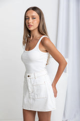 Nova Denim Mini Skirt - Ivory White - The Self Styler