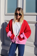 Winnie Knit Cardigan - Pink and Red - The Self Styler