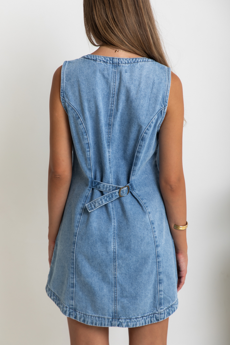 Mila Denim Mini Dress - Light Wash - The Self Styler