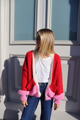 Winnie Knit Cardigan - Pink and Red - The Self Styler