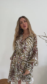 Khalia Mini Dress - Khaki Zebra Print